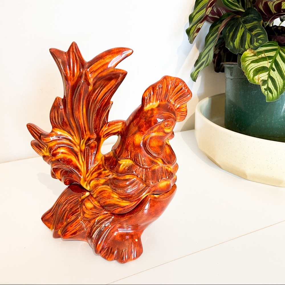 VINTAGE 1959 Glazed Ceramic Rooster Trinket Case - Picture 3 of 9